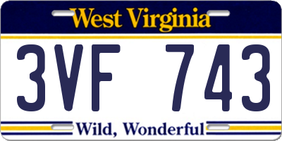 WV license plate 3VF743
