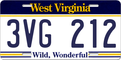 WV license plate 3VG212