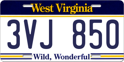 WV license plate 3VJ850