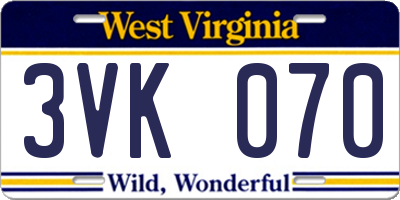WV license plate 3VK070