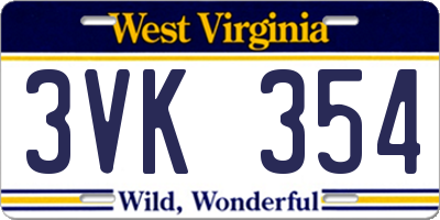 WV license plate 3VK354