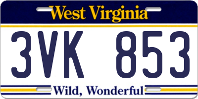 WV license plate 3VK853