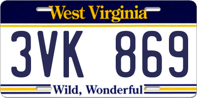 WV license plate 3VK869