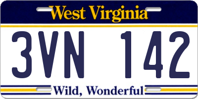 WV license plate 3VN142