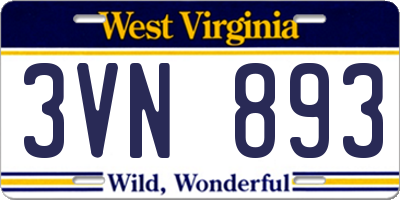 WV license plate 3VN893
