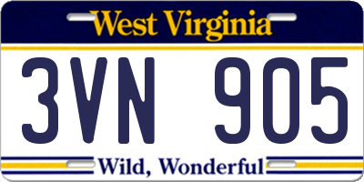 WV license plate 3VN905