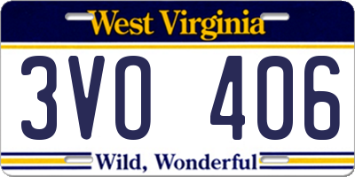 WV license plate 3VO406