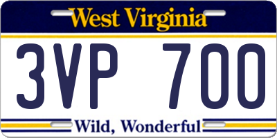 WV license plate 3VP700