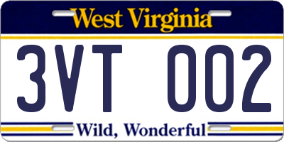 WV license plate 3VT002