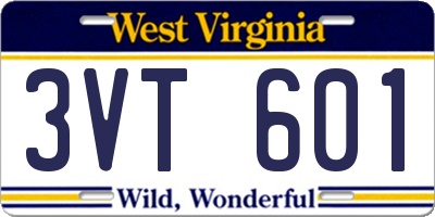 WV license plate 3VT601