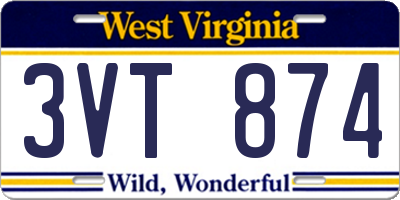 WV license plate 3VT874