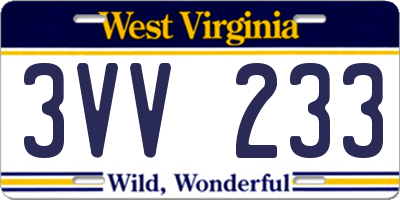 WV license plate 3VV233