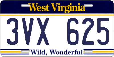 WV license plate 3VX625