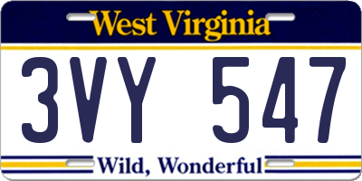 WV license plate 3VY547