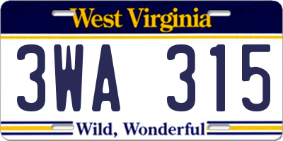 WV license plate 3WA315