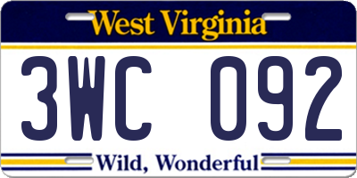 WV license plate 3WC092