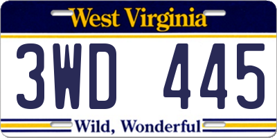 WV license plate 3WD445