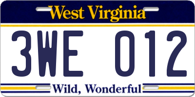 WV license plate 3WE012