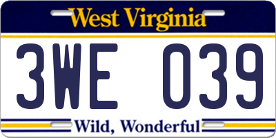 WV license plate 3WE039