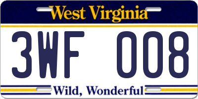 WV license plate 3WF008
