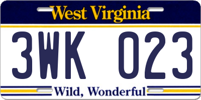 WV license plate 3WK023