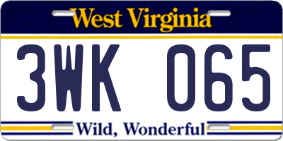 WV license plate 3WK065