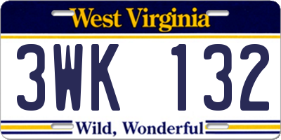 WV license plate 3WK132