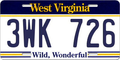 WV license plate 3WK726