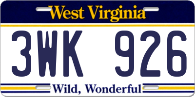 WV license plate 3WK926