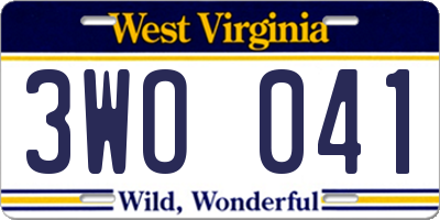 WV license plate 3WO041
