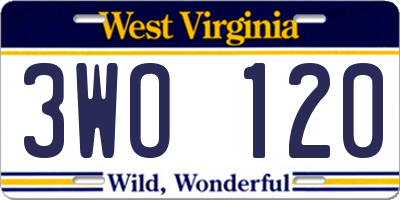 WV license plate 3WO120