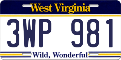 WV license plate 3WP981