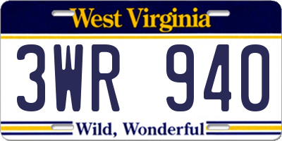 WV license plate 3WR940