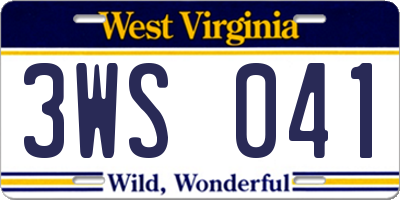 WV license plate 3WS041