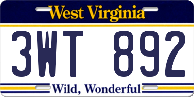 WV license plate 3WT892
