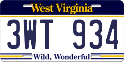 WV license plate 3WT934
