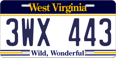 WV license plate 3WX443