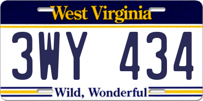 WV license plate 3WY434