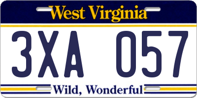 WV license plate 3XA057