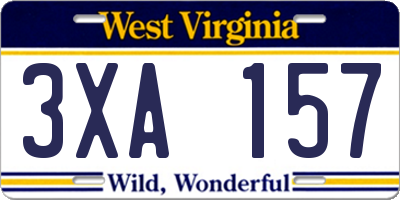 WV license plate 3XA157