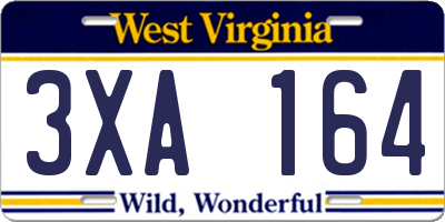 WV license plate 3XA164