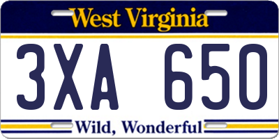 WV license plate 3XA650