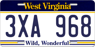 WV license plate 3XA968