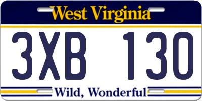 WV license plate 3XB130