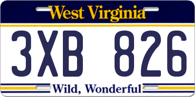 WV license plate 3XB826