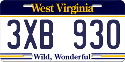 WV license plate 3XB930