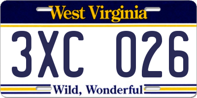 WV license plate 3XC026