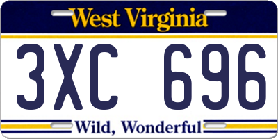 WV license plate 3XC696