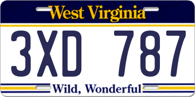 WV license plate 3XD787