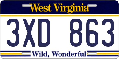 WV license plate 3XD863